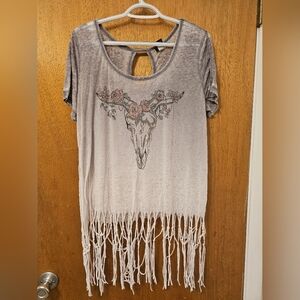 Torrid Sz 0 Cow Skull Tasselled Crop Tee